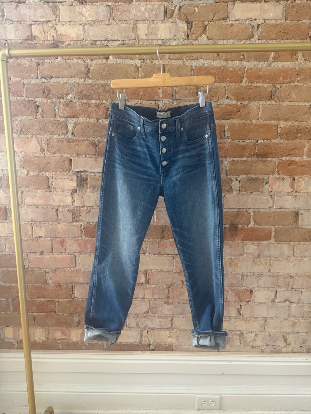Madewell Dark Blue High-Rise Skinny Jeans with Button-Fly